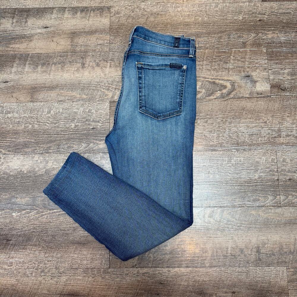 7 For All Mankind High Rise Skinny Jeans Medium Wash Denim Crop Size 29